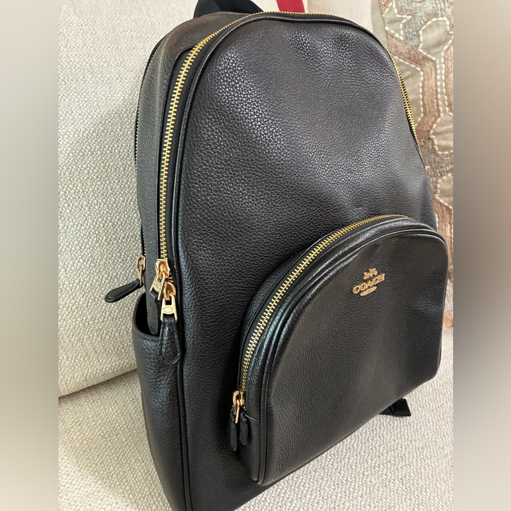 Coach EUC Black Leather Court Backpack with Gold Accents - Picture 4 of 16